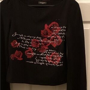 Sinequanone Black Long Sleeve with Red Floral Accents